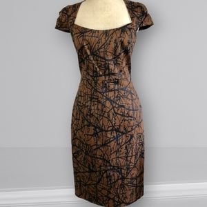 David Meister Brown Branch Sheath Dress XS